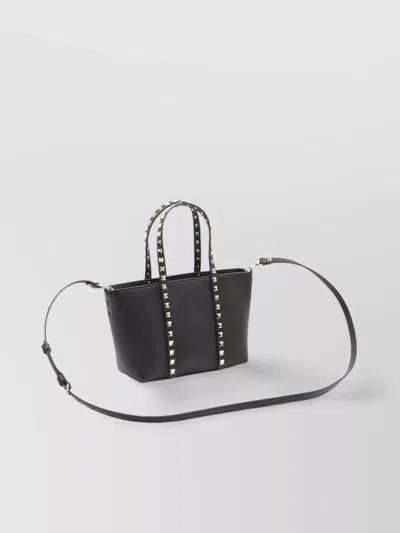 Valentino Garavani Rockstud Mini Tote In Hammered Leather In Black