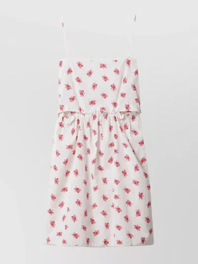 Miu Miu Button-detailed Floral Cotton-linen Midi Dress In White