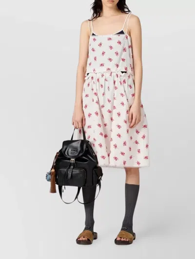 Miu Miu Button-detailed Floral Cotton-linen Midi Dress In White