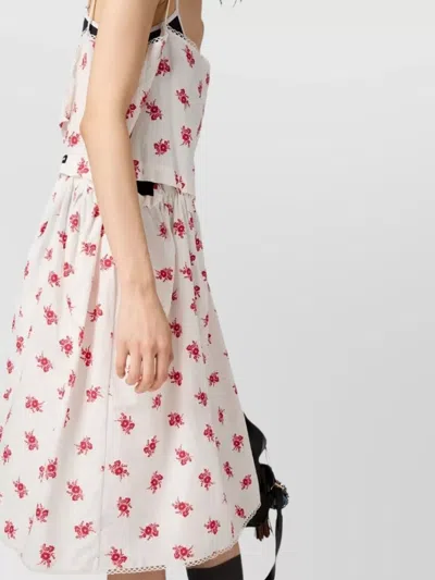 Miu Miu Button-detailed Floral Cotton-linen Midi Dress In White