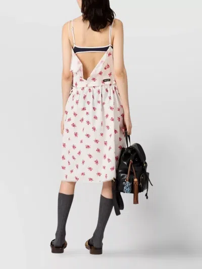 Miu Miu Button-detailed Floral Cotton-linen Midi Dress In White