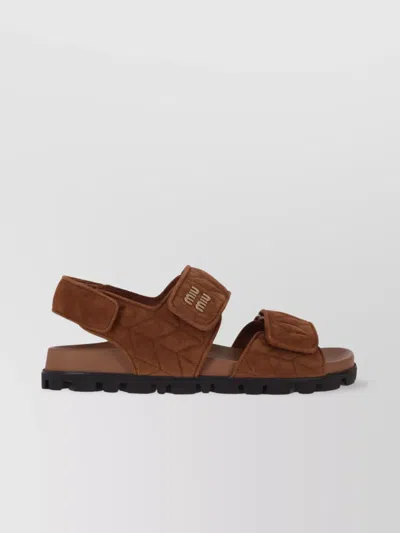 Miu Miu Quilted Open Toe Sandals With Rubber Sole In Brown
