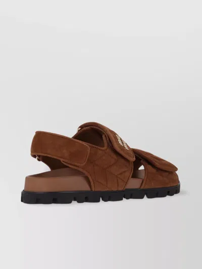 Miu Miu Quilted Open Toe Sandals With Rubber Sole In Brown
