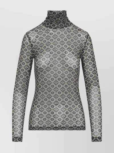 Dries Van Noten Geometric Pattern Turtleneck Long Sleeve Sweater In Black