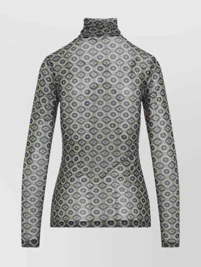 Dries Van Noten Geometric Pattern Turtleneck Long Sleeve Sweater In Black