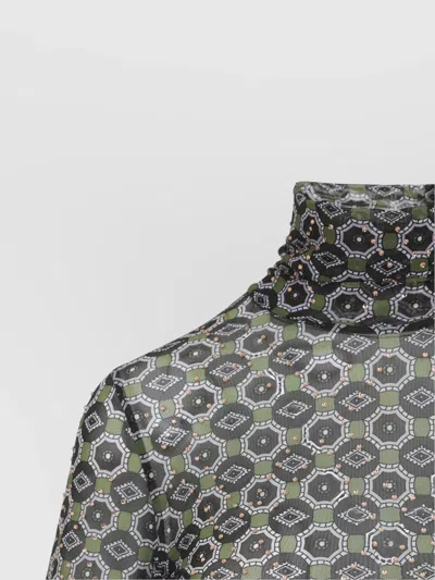 Dries Van Noten Geometric Pattern Turtleneck Long Sleeve Sweater In Black