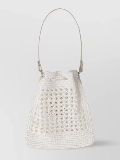 Miu Miu Woven Crochet Raffia Bucket Bag In White
