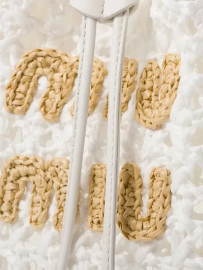 Miu Miu Woven Crochet Raffia Bucket Bag In White
