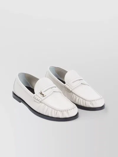 Saint Laurent Le Loafer Gathered Glossed-leather Loafers In Nude