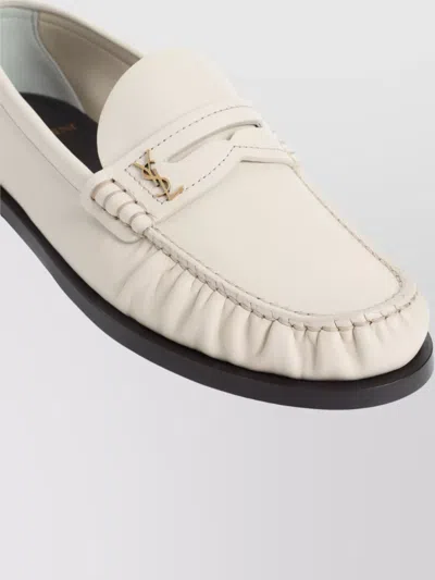 Saint Laurent Le Loafer Gathered Glossed-leather Loafers In Nude