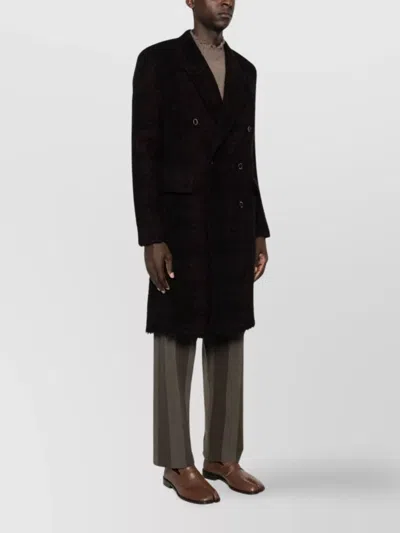 Uma Wang Belted Back Textured Double-breasted Lapel Coat In Purple