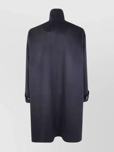 Giorgio Armani Long Coat With High Collar And Pockets In Blue