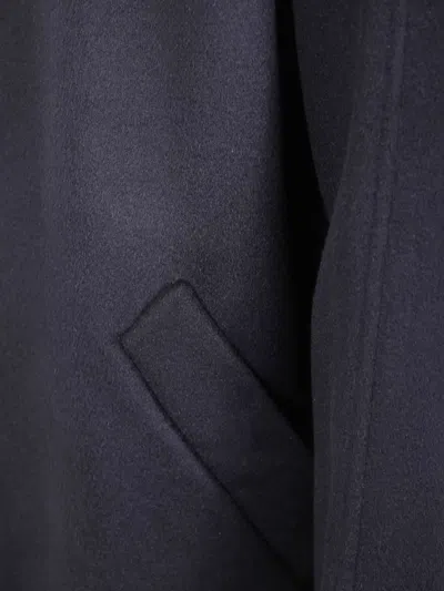 Giorgio Armani Long Coat With High Collar And Pockets In Blue