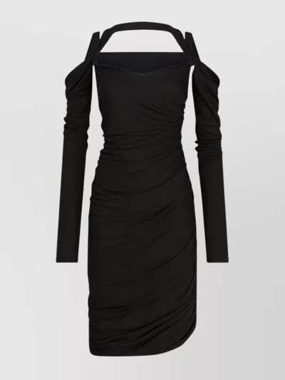 Attico Black Midi Dress In Viscose Crêpe In Black