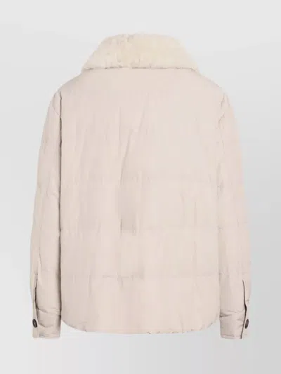 Brunello Cucinelli Quilted Jacket With Shearling Collar And Pockets In Pink