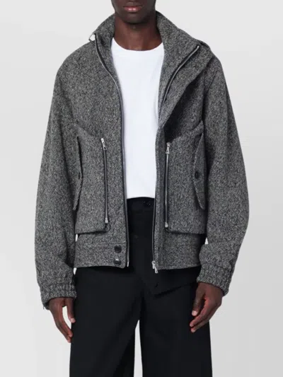 Dries Van Noten Patterned Wool Zip Jacket Front Pockets In Gray