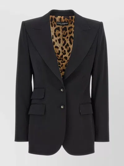 Dolce & Gabbana Black Single-breasted Blazer With Animalier Lining In Nero