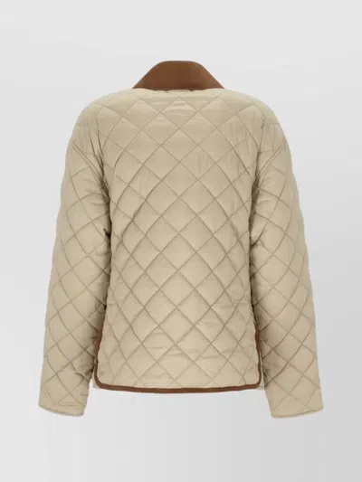 Miu Miu Quilted Jacket With Suede Collar And Pockets In Neutral