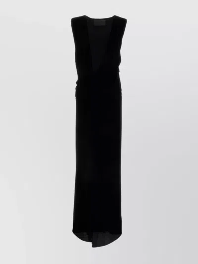 Valentino Long Velvet Dress Asymmetric Hem In Black