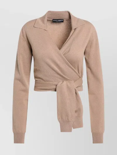 Dolce & Gabbana Cashmere Wrap Cardigan Tie Waist In Brown