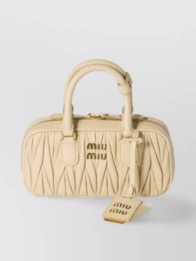 Miu Miu Quilted Arcadie Tote Bag With Shoulder Strap In Neutral