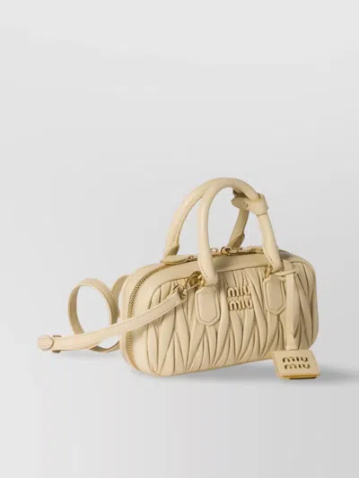 Miu Miu Quilted Arcadie Tote Bag With Shoulder Strap In Neutral