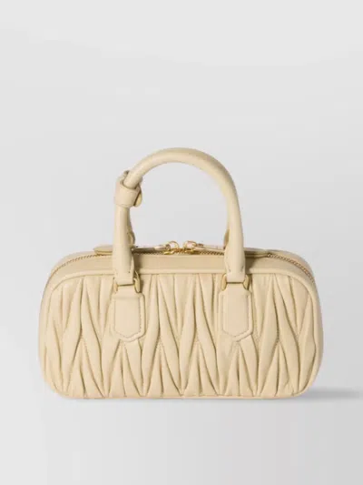 Miu Miu Quilted Arcadie Tote Bag With Shoulder Strap In Neutral