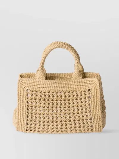 Miu Miu Mesh Openwork Tote Bag Handles In Yellow