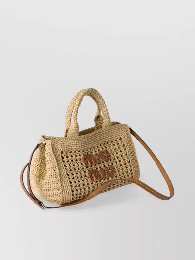 Miu Miu Mesh Openwork Tote Bag Handles In Yellow