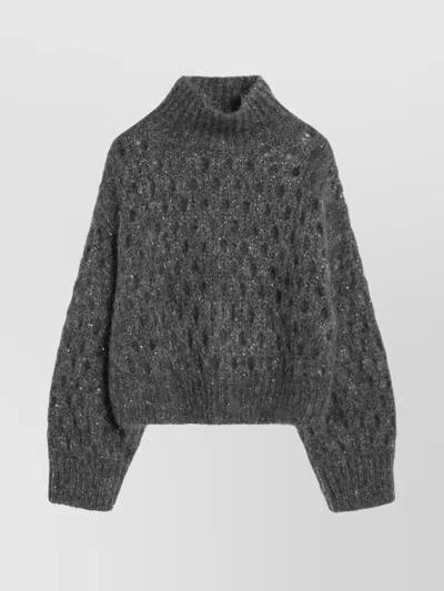 Brunello Cucinelli Grey Openwork Turtleneck Sweater In Green