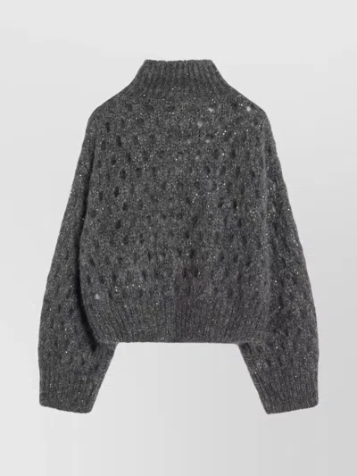 Brunello Cucinelli Grey Openwork Turtleneck Sweater In Green