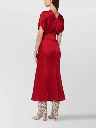 Victoria Beckham Fuchsia Pink Midi Dress With Gathered Waist In Red