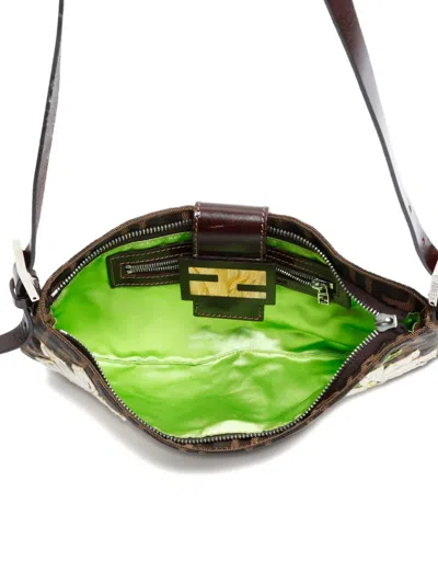 Pre-owned Fendi 2000-2015 Mamma Flower Zucca Shoulder Bag In Brown