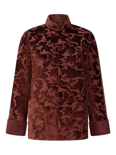 Shanghai Tang Jacquard-pattern Jacket In Brown