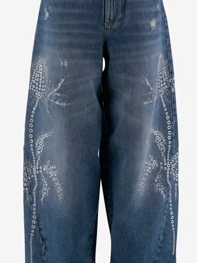 Blumarine Jeans Dalla Gamba Ampia In Denim Donna In Blue