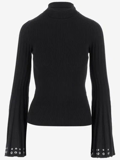 Blumarine High-neck Sweater With Flared Sleeves In Black