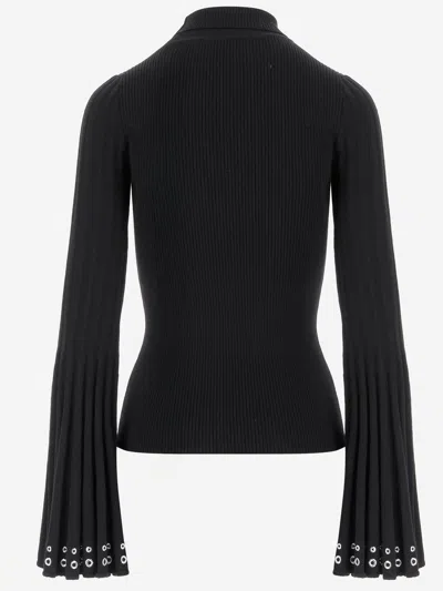 Blumarine High-neck Sweater With Flared Sleeves In Black