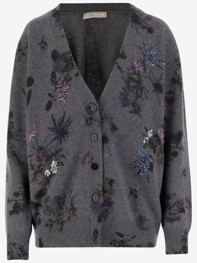Blumarine Women Printed Wool Blend Oversize Cardigan In Gray