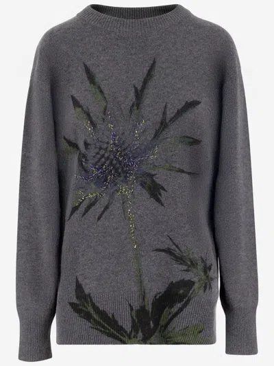 Blumarine Wool Blend Sweater With Rhinestones In Gray