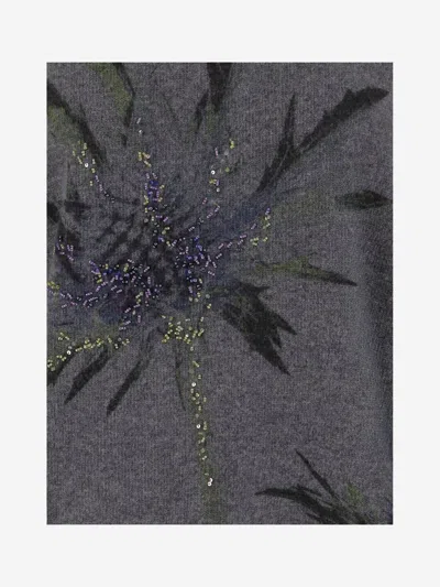 Blumarine Wool Blend Sweater With Rhinestones In Gray