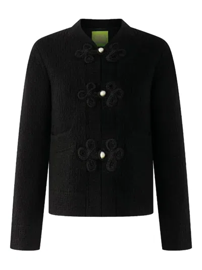 Shanghai Tang Embroidered Frog-button Cardigan In Black