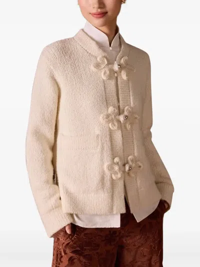 Shanghai Tang Flower-embellished Wool Cardigan In Pink