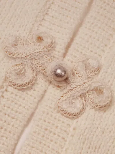 Shanghai Tang Flower-embellished Wool Cardigan In Pink