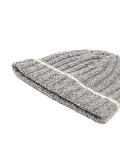 Brunello Cucinelli Ribbed Sweater Cap Two-tone Turn-up Brim In Gray