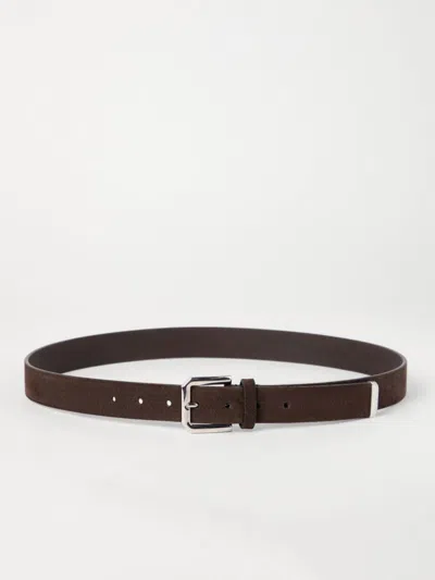 Brunello Cucinelli Inverted Leather Belt With Square Buckle And Toecap In Brown