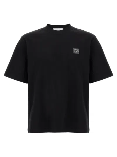 Stone Island Logo Cotton T-shirt In Black