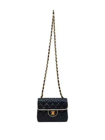 Pre-owned Chanel 1989-1991 Mini Quilted Chain Shoulder Bag In Black