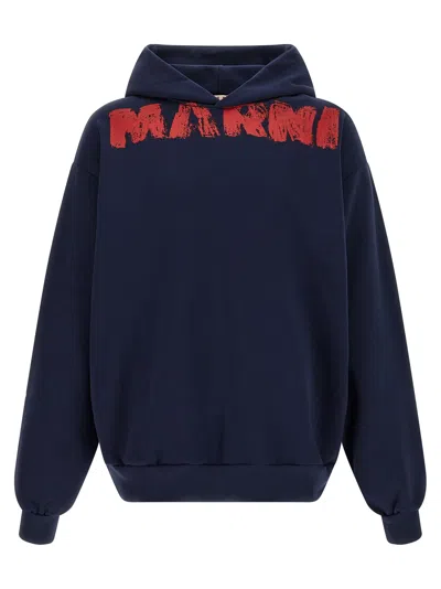 Marni Sweatshirt With Maxi Logo Print In Blue