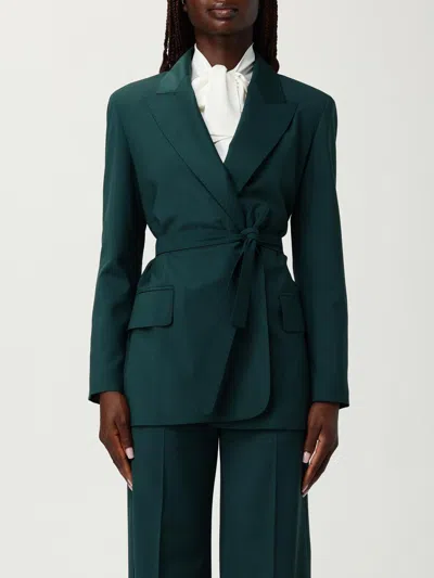 Max Mara Green Wool Canvas Jacket With Belt In Green