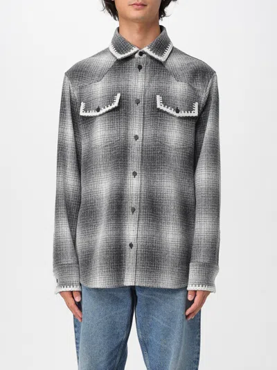 Golden Goose Wool Blend Long Sleeve Checked Shirt In Gray